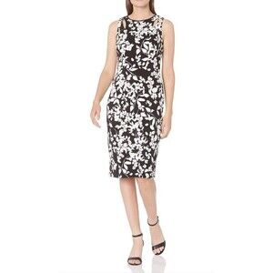 MAGGY LONDON Sheath Dress Size 8 Black White Floral Knee Length Sleeveless NWT